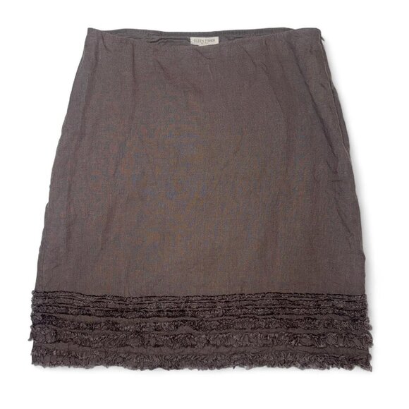 Eileen Fisher Taupe Irish Linen Ruffle A-Line Skirt Size Small Petite - Picture 3 of 8